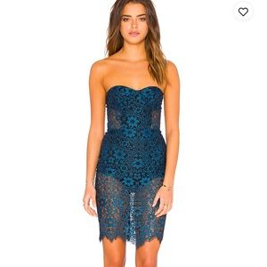 For Love & Lemons  SOPHIA BUSTIER DRESS - Revolve 
Color: Blue & Black
Size: XS
